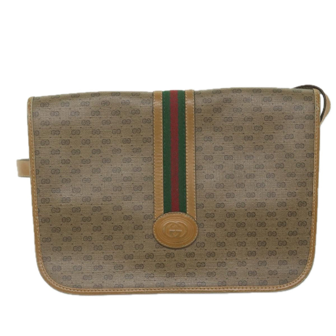 GUCCI Micro GG Canvas Web Sherry Line Shoulder Bag PVC Beige Auth th4404