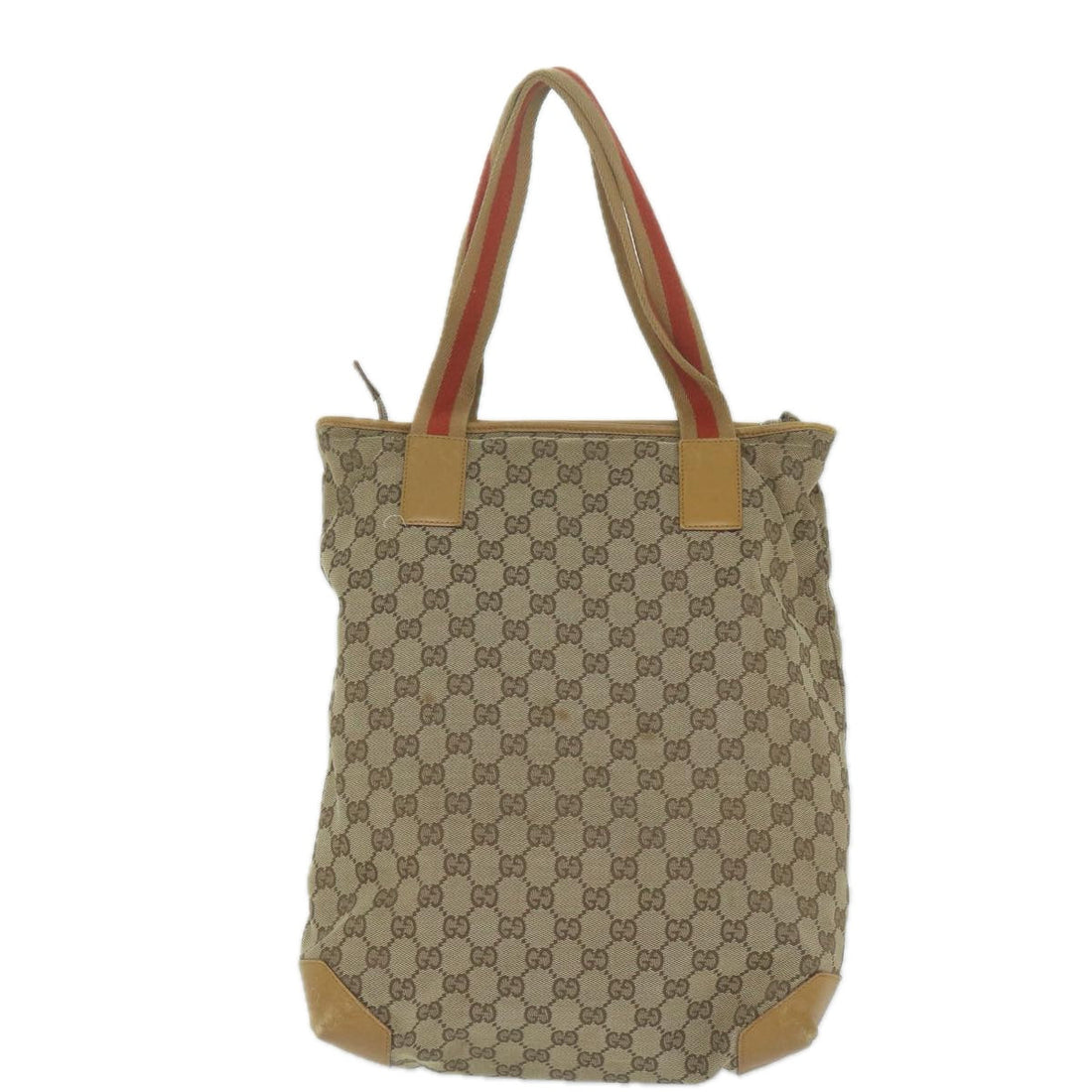GUCCI GG Canvas Sherry Line Tote Bag Beige Red Brown 019 0401 Auth th4479