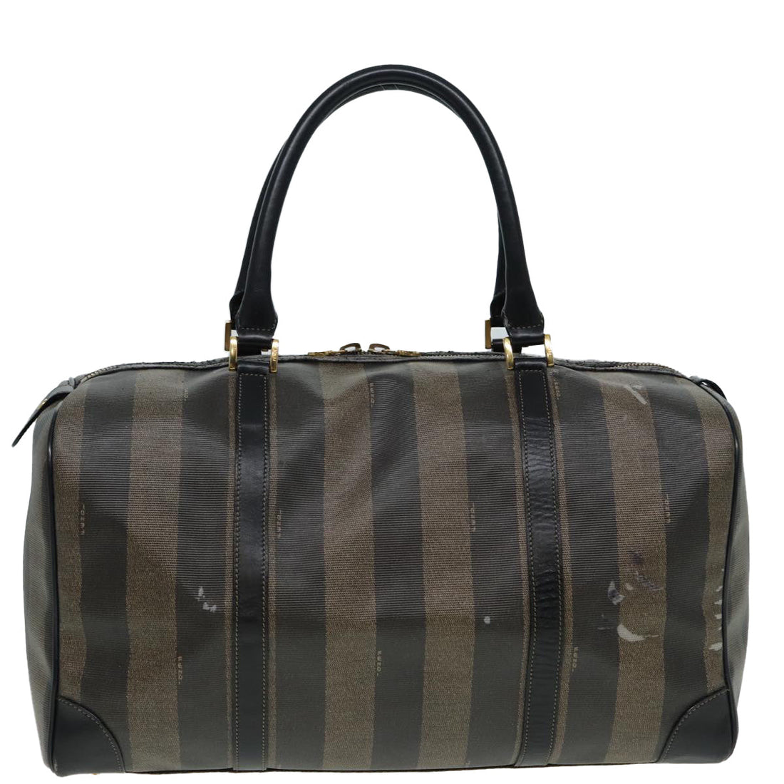 FENDI Pecan Canvas Boston Bag Brown Black Auth th5173