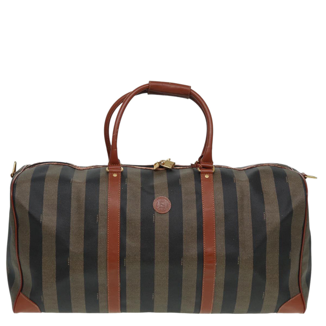 FENDI Pecan Canvas Boston Bag 2way Brown Black Auth th5207