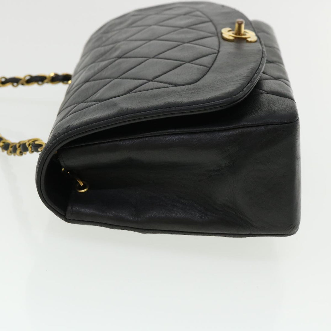 Chanel Diana Matelasse Chain Flap Shoulder Bag Lamb Skin Black Gold  25036A