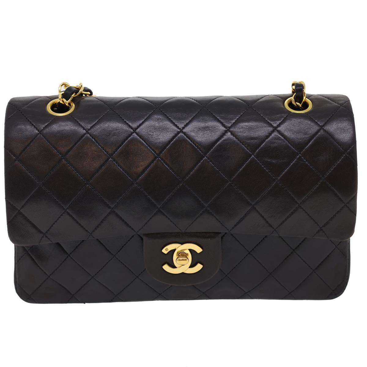 Chanel Classic Matelasse 25 Chain Flap Shoulder Bag Lamb Skin Black  hs649A