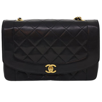Chanel Chain Turn Lock Diana Matelasse Shoulder Bag Lamb Skin Black  rz036A