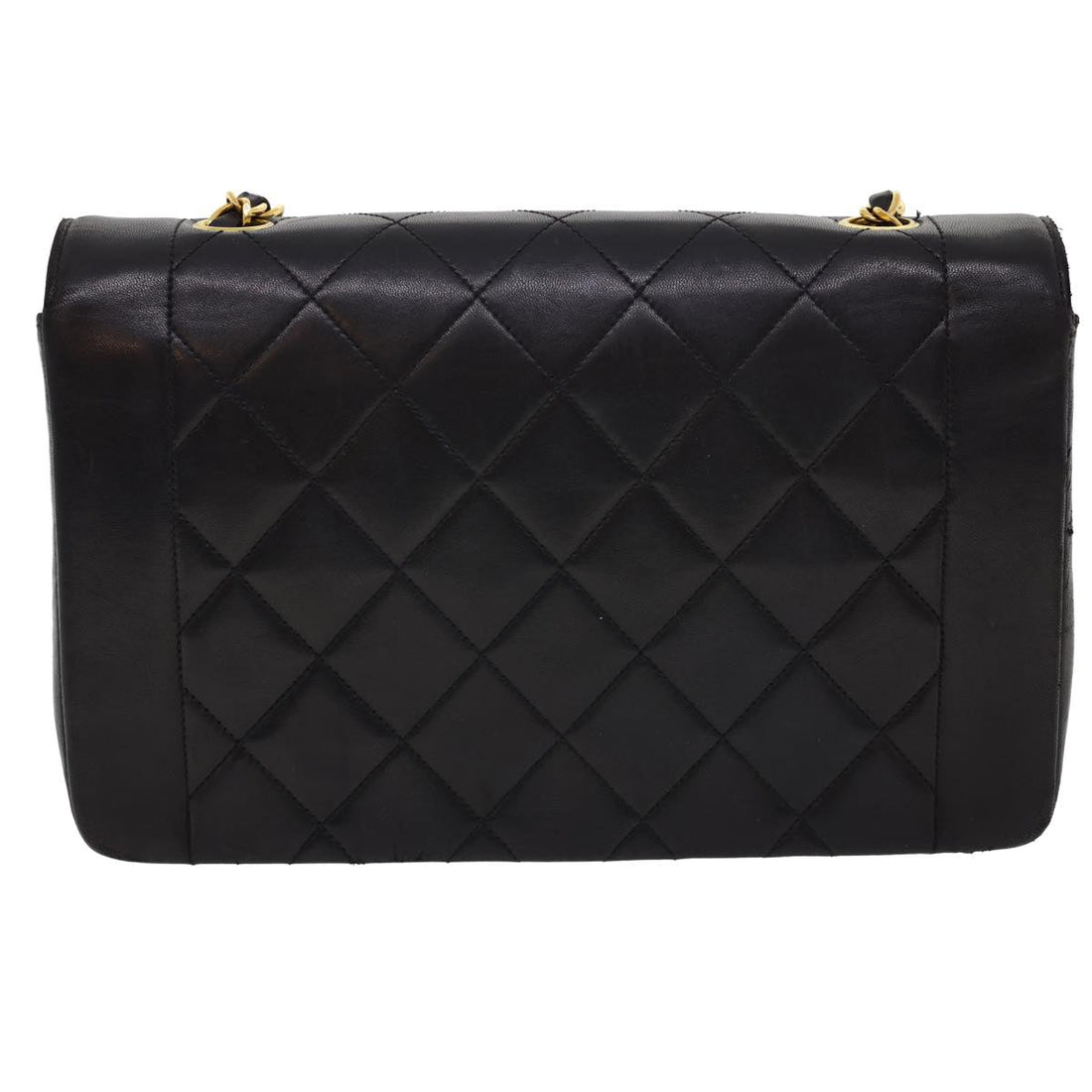 Chanel Chain Turn Lock Diana Matelasse Shoulder Bag Lamb Skin Black Auth rz036A