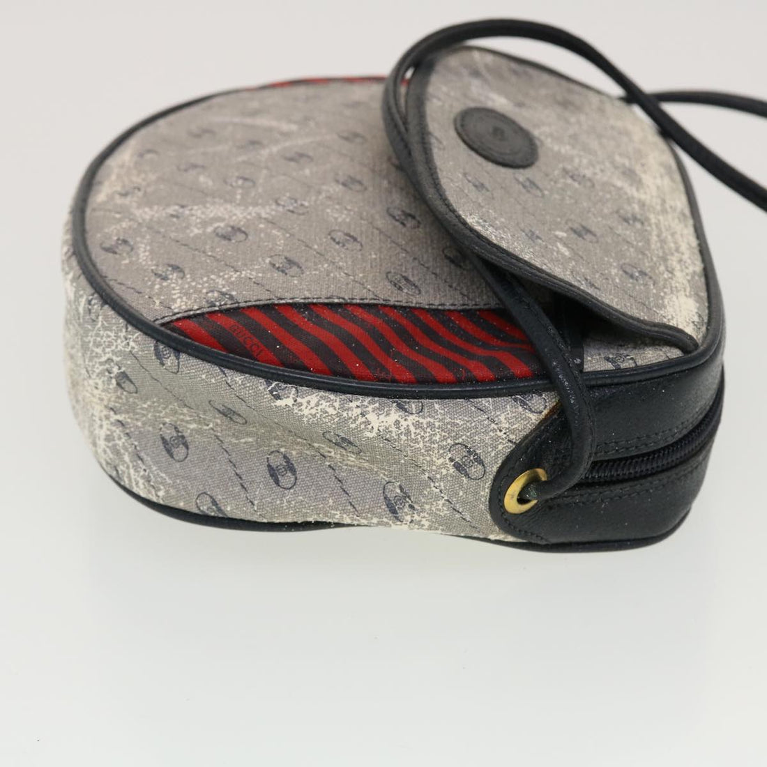 GUCCI Shoulder Bag PVC Leather Navy Gray Red  ti1146