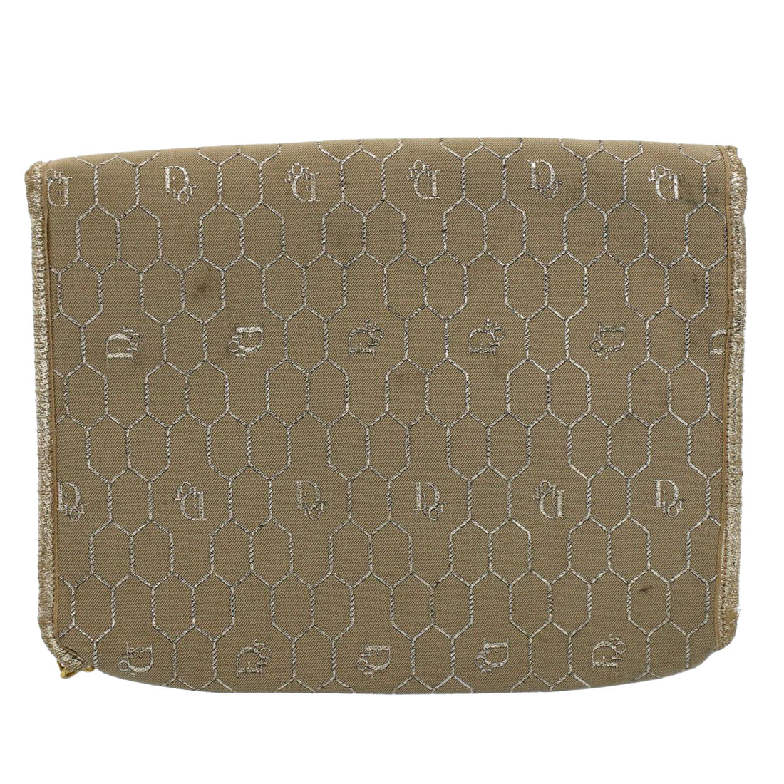 CHRISTIAN DIOR Honeycomb Canvas Chain Shoulder Bag Beige Auth ti1244