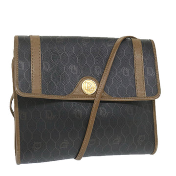 CHRISTIAN DIOR Honeycomb Canvas Shoulder Bag PVC Leather Black Auth ti1257