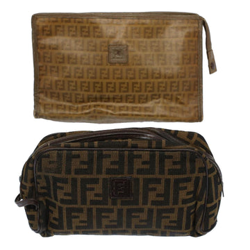FENDI Zucca Canvas Zucchino Canvas Clutch Bag 2Set Brown Black Auth ti1353