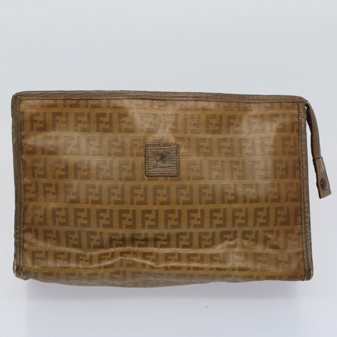 FENDI Zucca Canvas Zucchino Canvas Clutch Bag 2Set Brown Black Auth ti1353