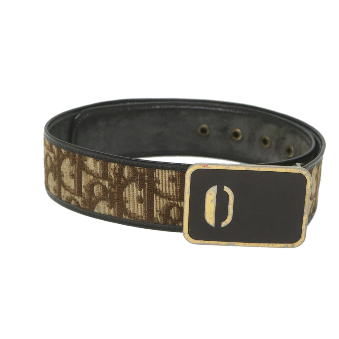 CHRISTIAN DIOR Trotter Canvas Belt 24.8"-28.7" Brown Auth ti1395