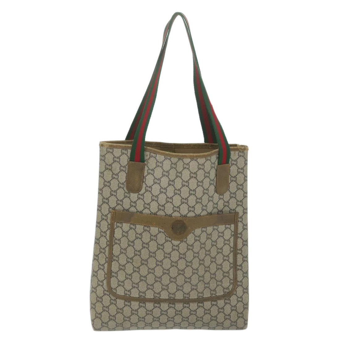 GUCCI GG Plus Supreme Web Sherry Line Tote Bag Beige Red Green Auth ti1464