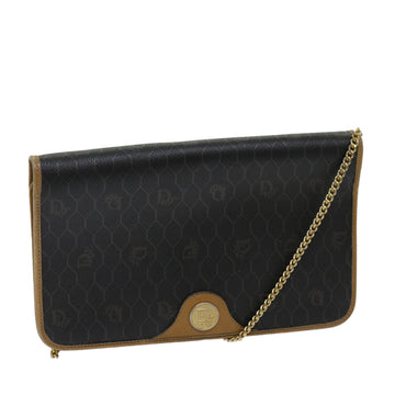 CHRISTIAN DIOR Honeycomb Canvas Chain Shoulder Bag PVC Black Auth ti1598