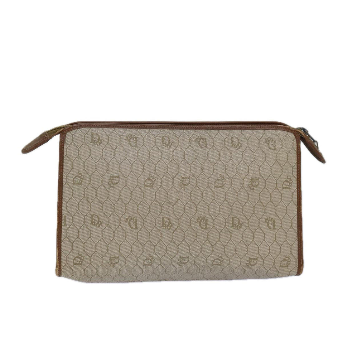 CHRISTIAN DIOR Honeycomb Canvas Clutch Bag PVC Leather Beige Auth ti1771