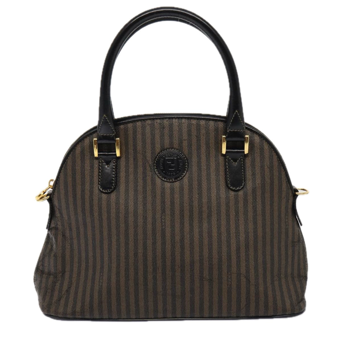 FENDI Pecan Canvas Hand Bag Coated Canvas 2Set Brown Black Auth ti1976