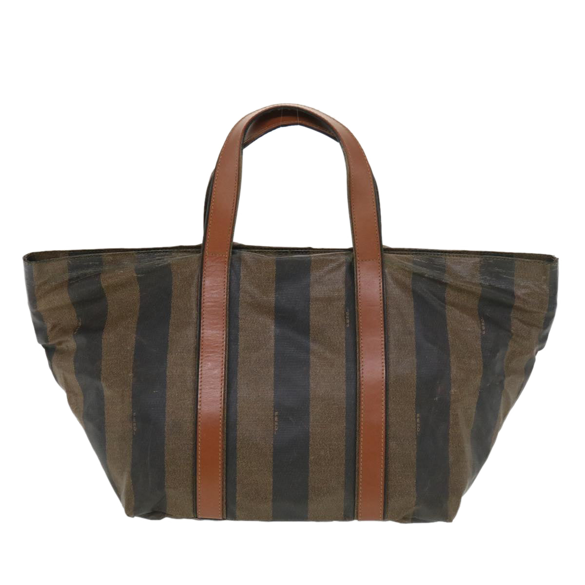 FENDI Pecan Canvas Hand Bag Nylon Black Brown Auth ti988