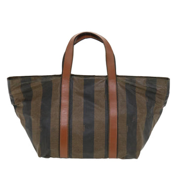 FENDI Pecan Canvas Hand Bag Nylon Black Brown Auth ti988