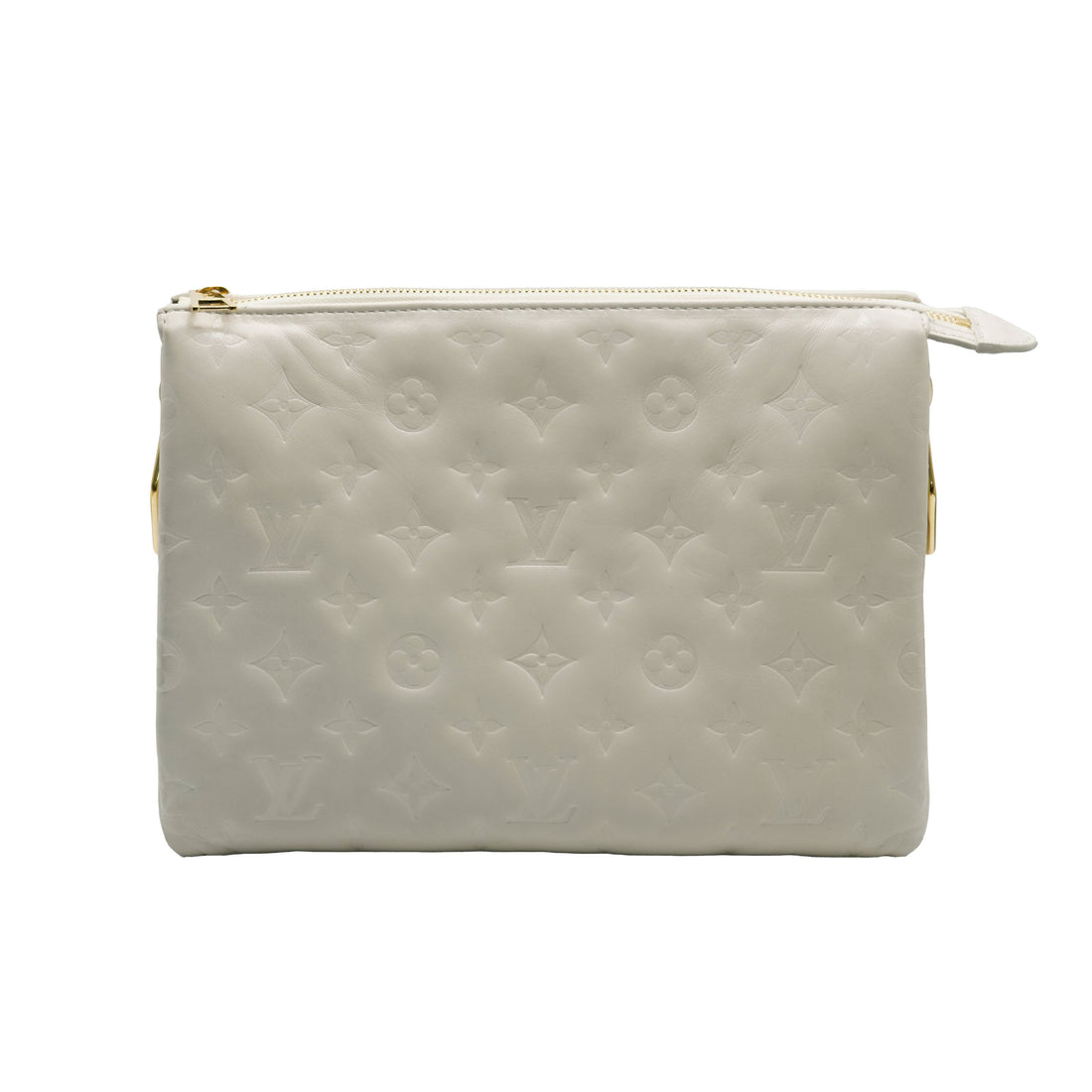 LOUIS VUITTON Cream Puffy Lambskin Monogram Coussin PM
