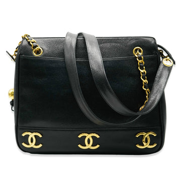 CHANEL Black Caviar Triple CC Chain Tote