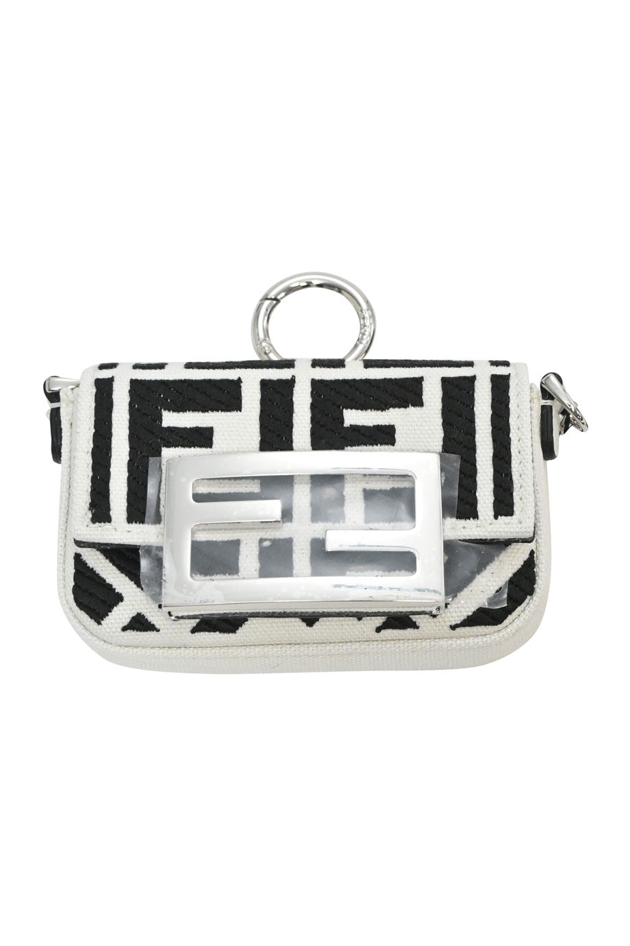 FENDI Black and white Zucca canvas nano baguette charm