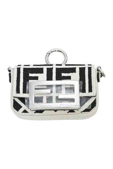 FENDI Black and white Zucca canvas nano baguette charm