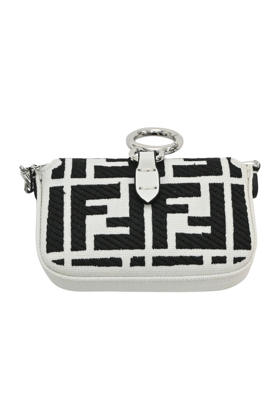 FENDI Black and white Zucca canvas nano baguette charm