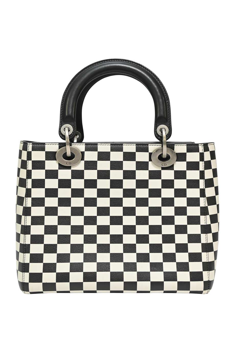 CHRISTIAN DIOR Black two-tone leather check Lady Dior top handle bag with detachable shoulder strap