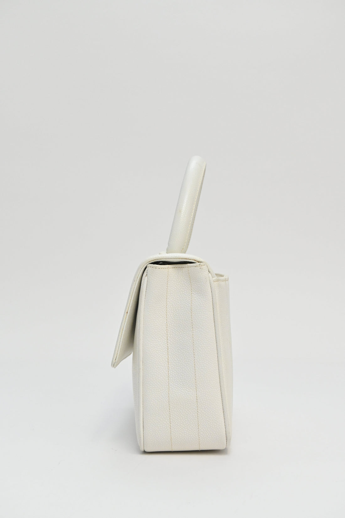 CHANEL White caviar leather top handle flap bag with 24-karat gold plated hardware