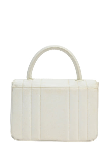 CHANEL White caviar leather top handle flap bag with 24-karat gold plated hardware