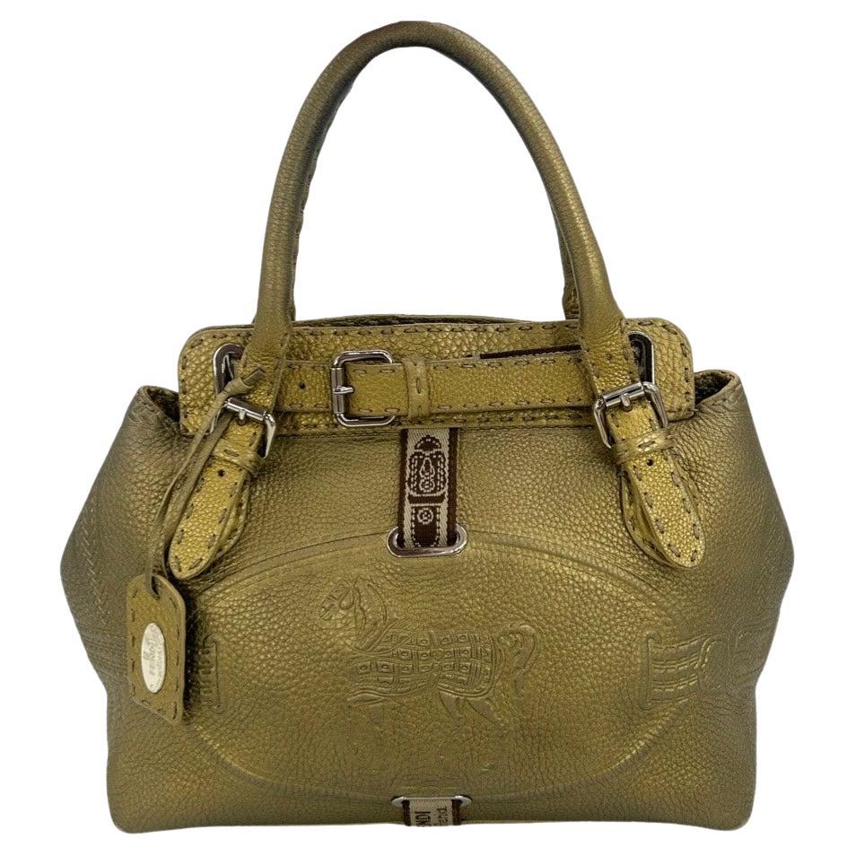FENDI Selleria Villa Borghese Gold Leather Tote