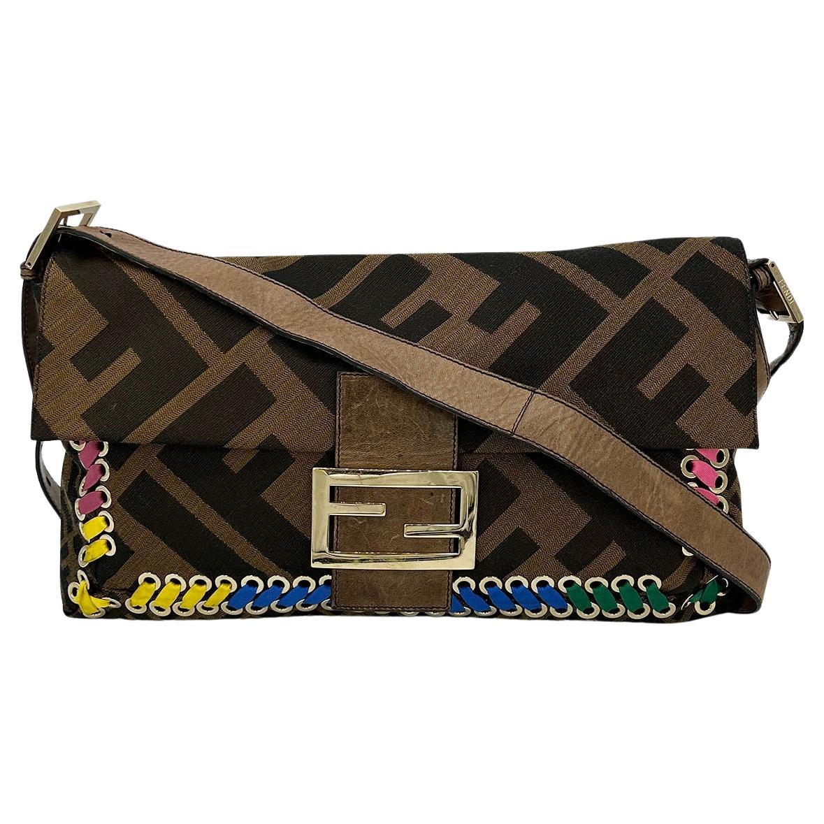 FENDI Zucca Canvas Rainbow Whipstitch XL Baguette