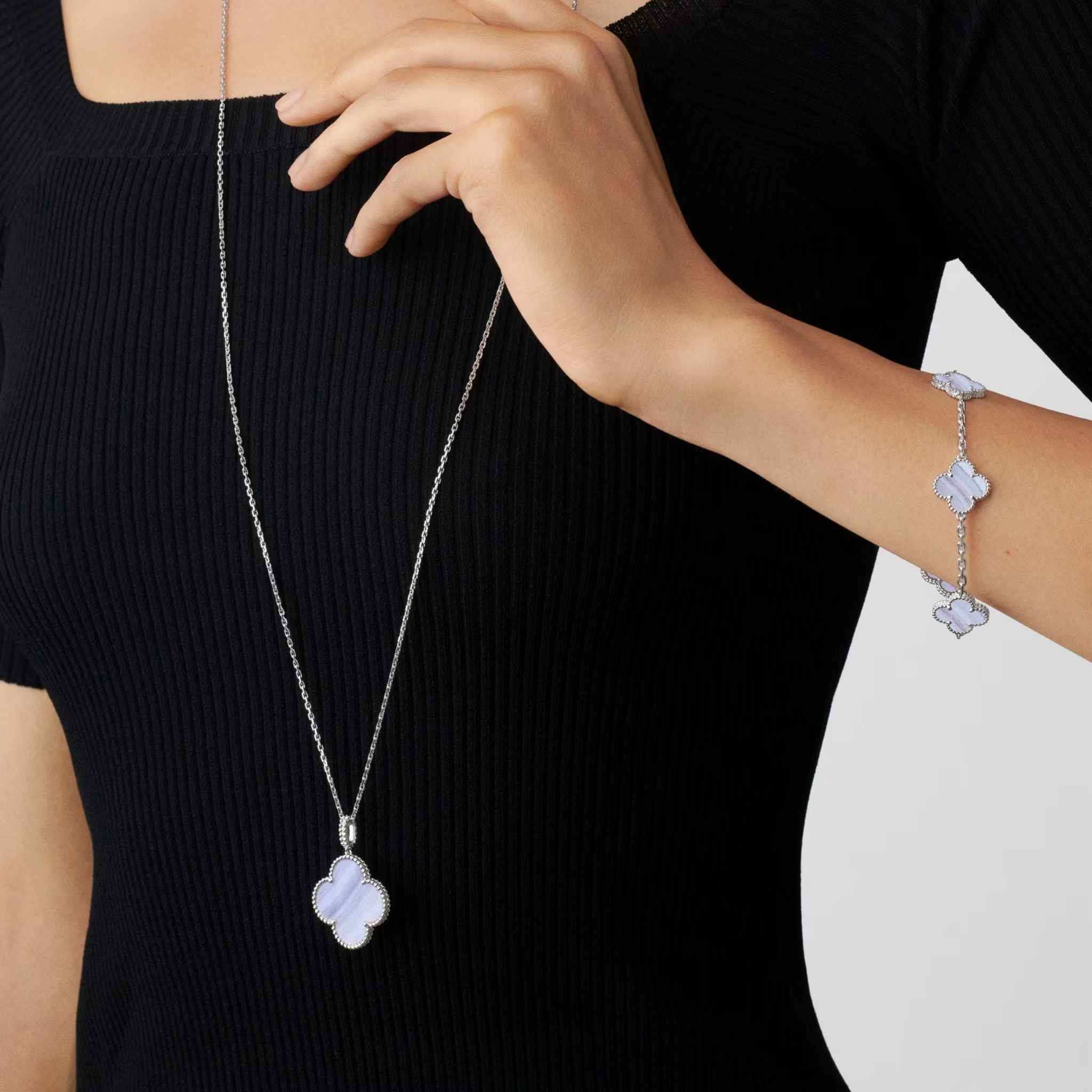 Alhambra White Gold Motifs Bracelet Chalcedony