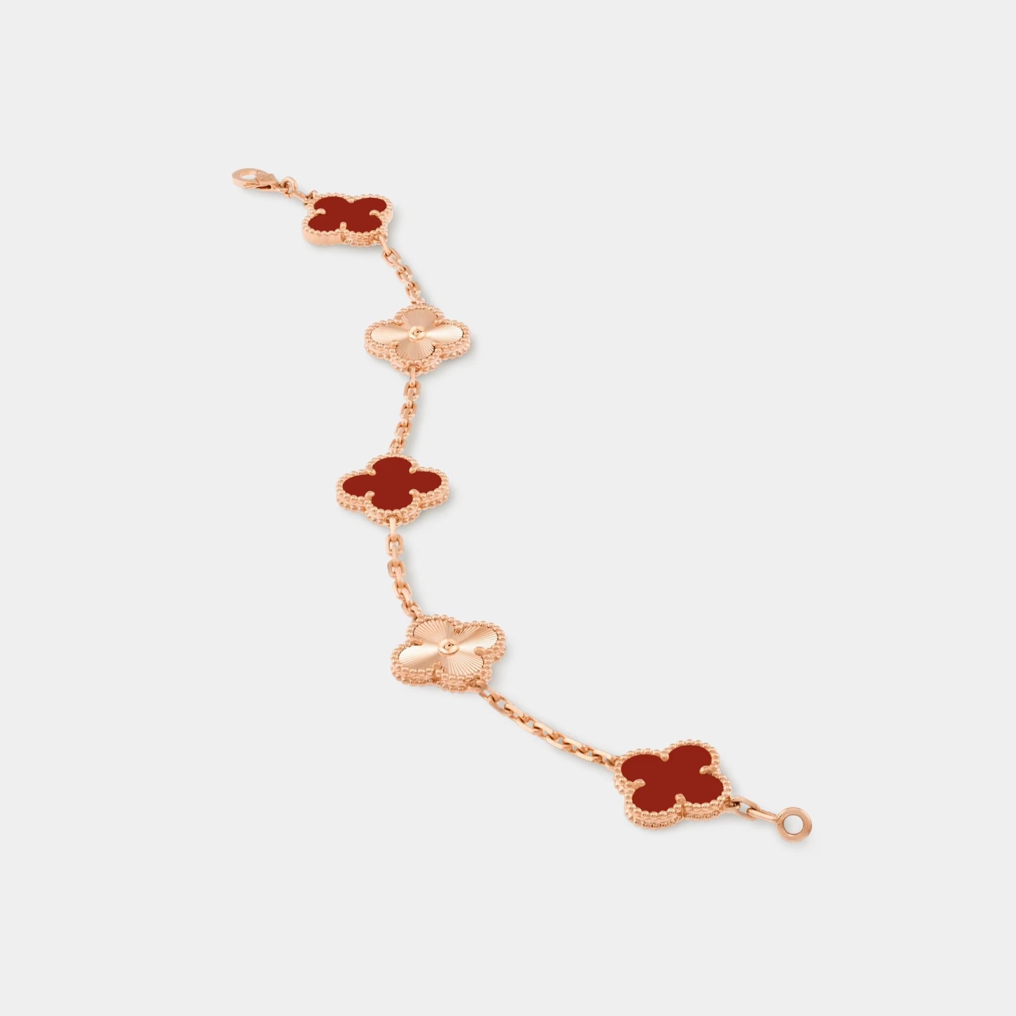 Alhambra Rose Gold Motifs Bracelet Carnelian