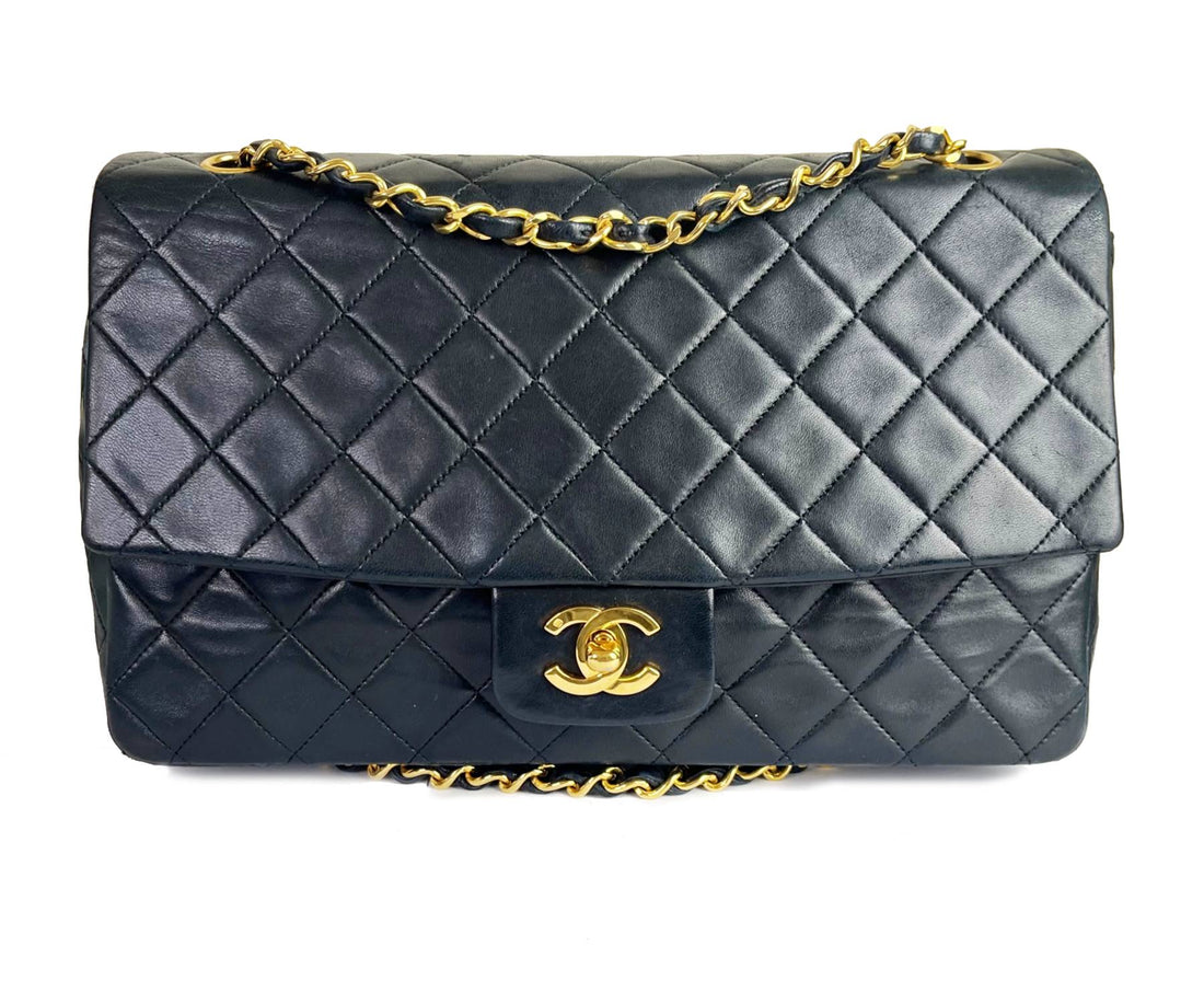 CHANEL Vintage RARE Classic Flap Black Wallet Shoulder Bag Set