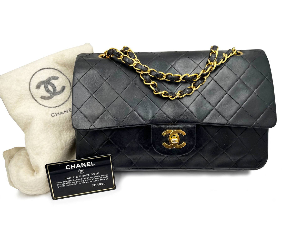 CHANEL Vintage Classic Timeless Double Flap Lambskin 10" Shoulder Bag