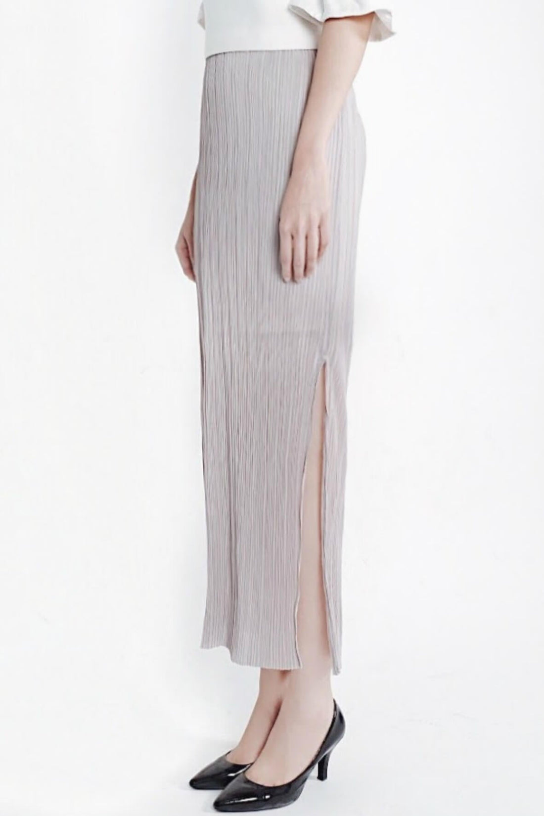Side Slit Pleated Skirt Grey