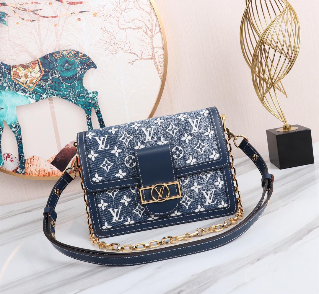 LV Dauphine MM Dtlmim Jacquard Monogram Pattern Navy Blue For Womtlm,  Shoulder And Crossbody Bags 9.8in/25cm LV M59631
