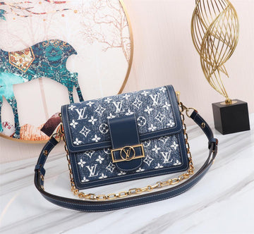LV Dauphine MM Dtlmim Jacquard Monogram Pattern Navy Blue For Womtlm,  Shoulder And Crossbody Bags 9.8in/25cm LV M59631