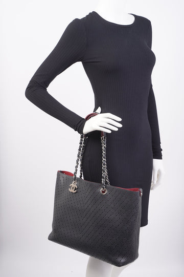 Chanel Shopping Tote Perforated Black Caviar Leather