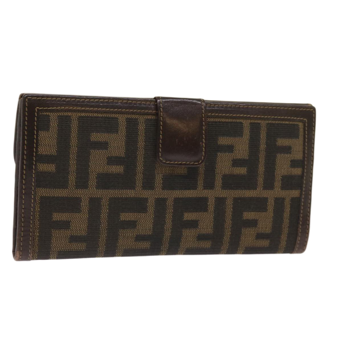 FENDI Zucca Canvas Long Wallet Black Brown Auth yk10582