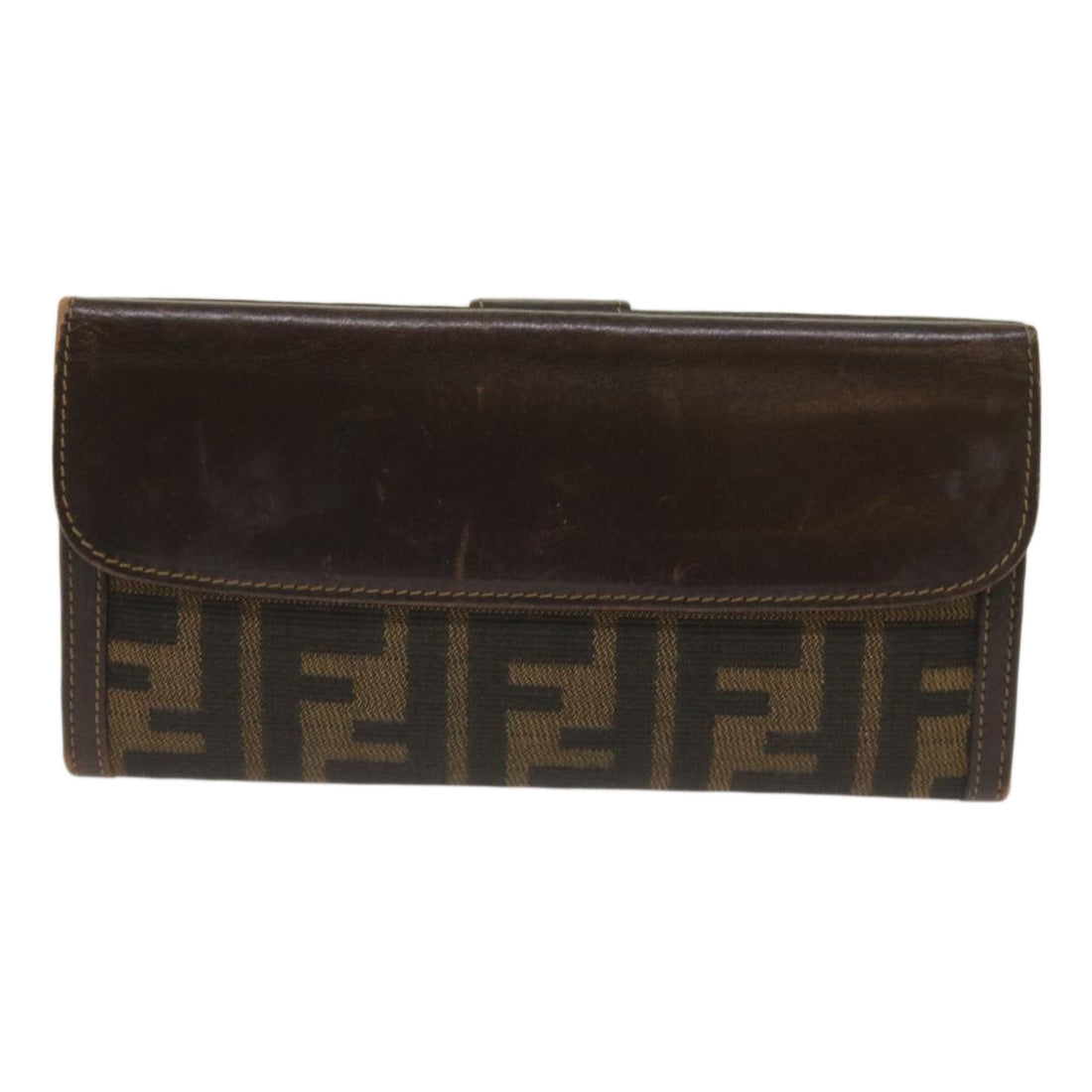 FENDI Zucca Canvas Long Wallet Black Brown Auth yk10582