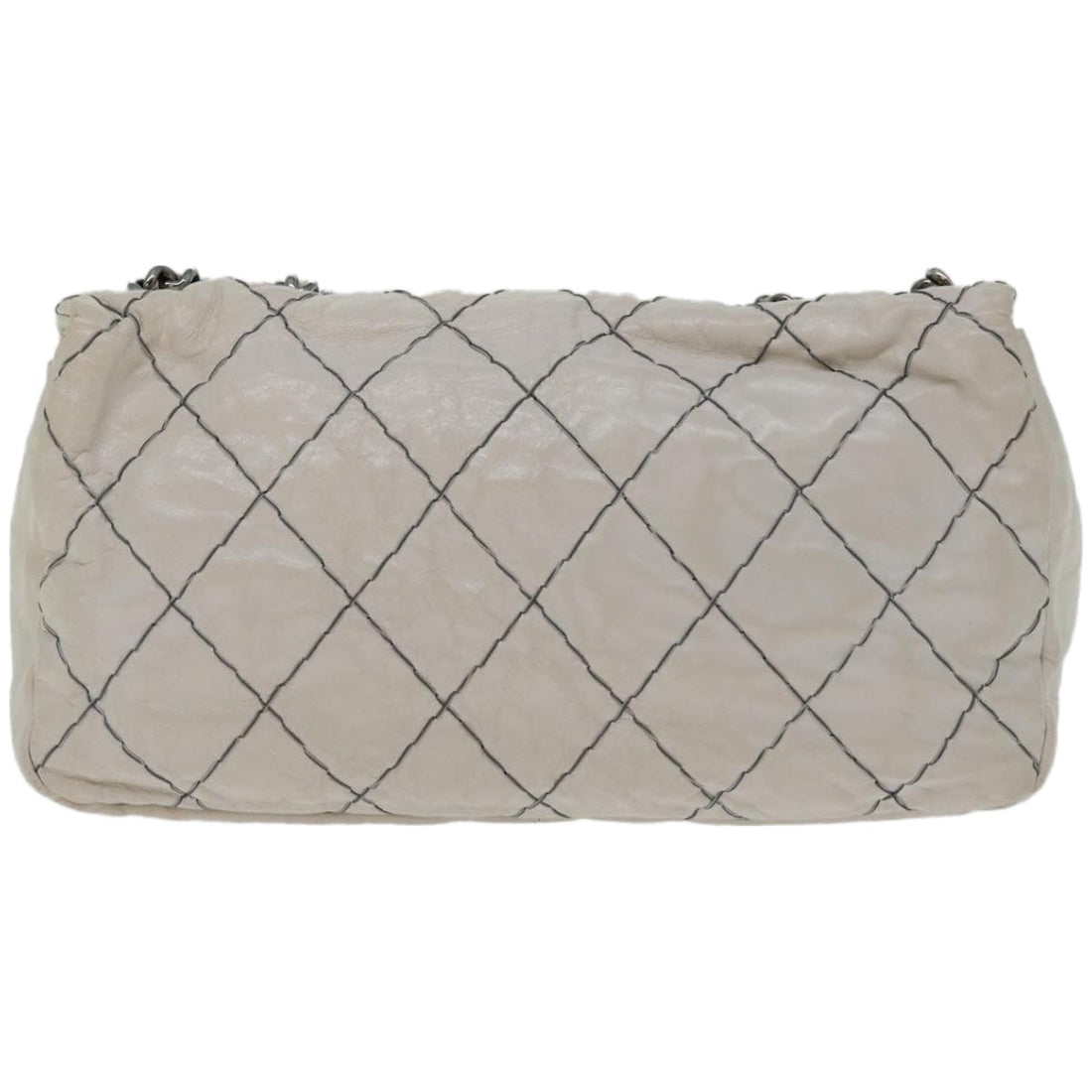 CHANEL Matelasse Chain Shoulder Bag Leather White CC Auth yk10764