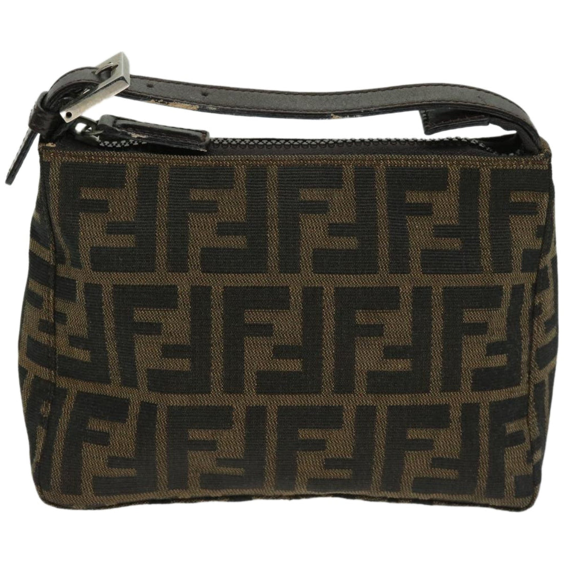 FENDI Zucca Canvas Hand Bag Black Brown Auth yk10821