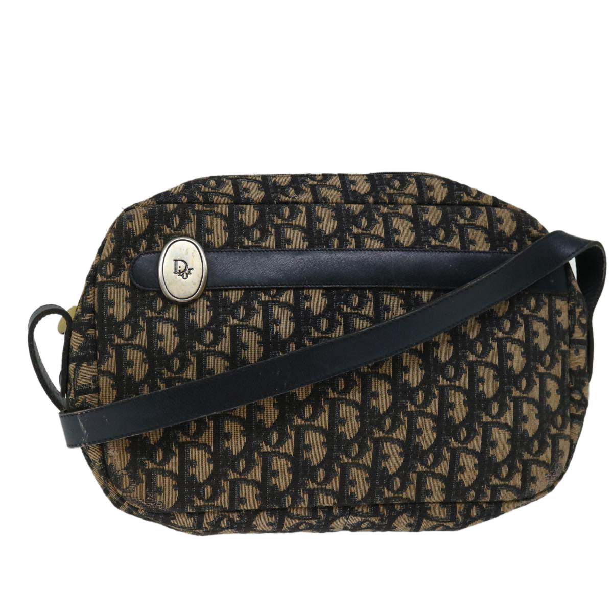 CHRISTIAN DIOR Trotter Canvas Shoulder Bag Navy Auth yk11192