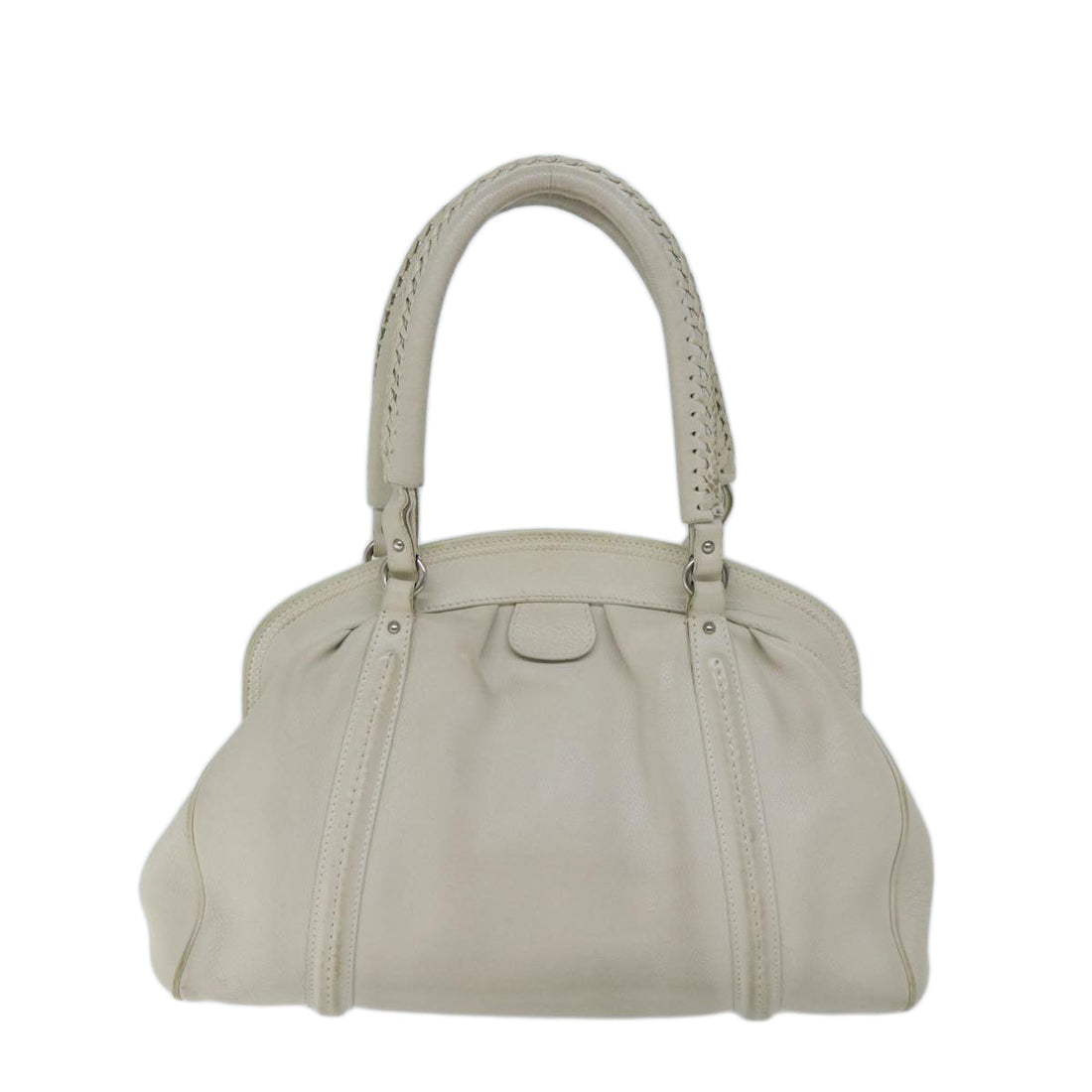 CHRISTIAN DIOR Hand Bag Leather White Auth yk11480