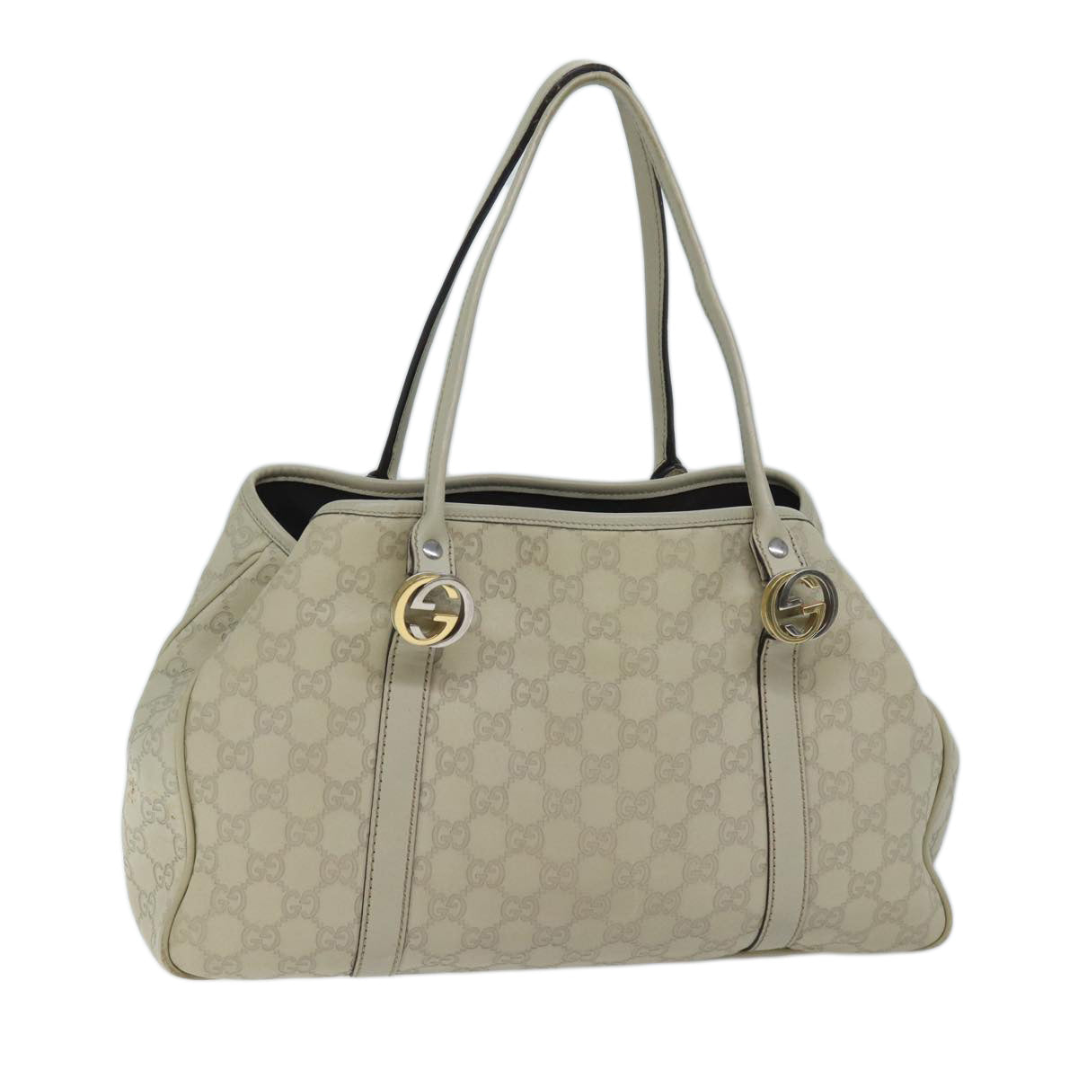 GUCCI GG Canvas ssima GG Twins Tote Bag White 232957 Auth yk11512