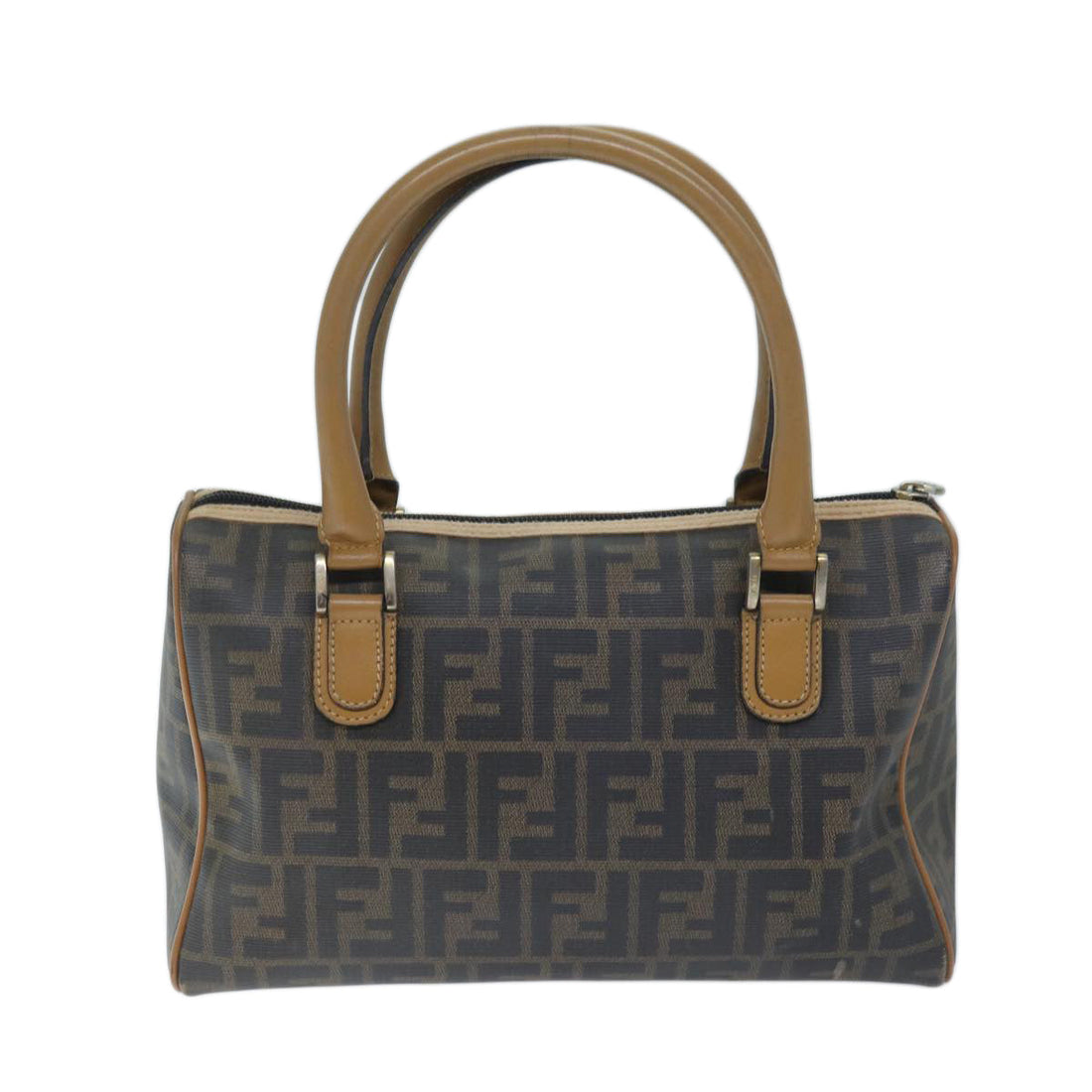FENDI Zucca Canvas Boston Bag Brown Black Auth yk11516