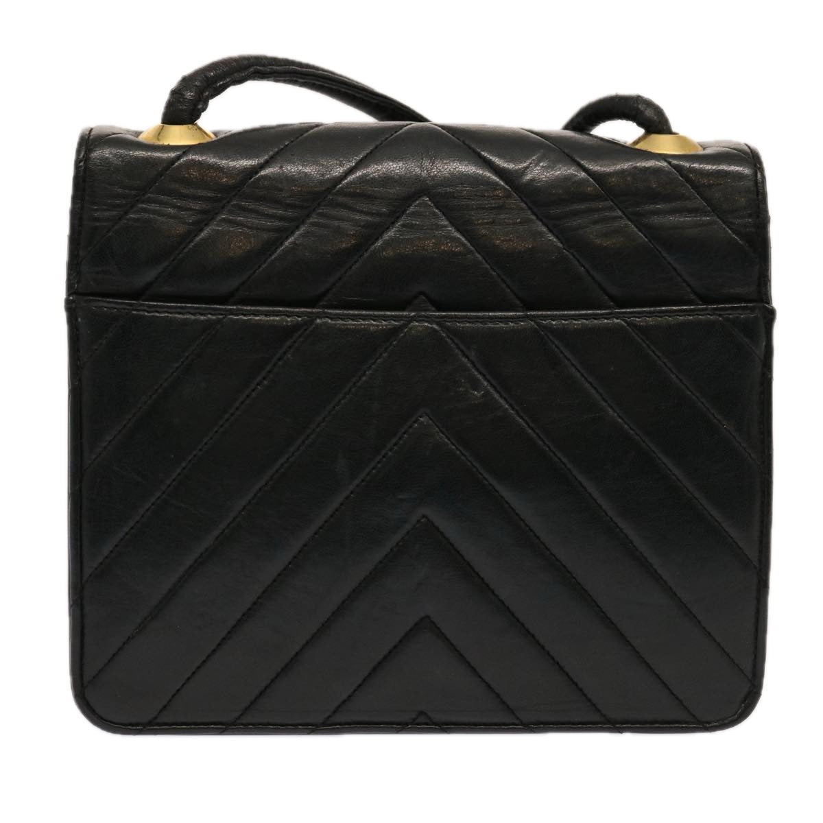 CHANEL V Stitch Shoulder Bag Lamb Skin Black CC Auth yk11681