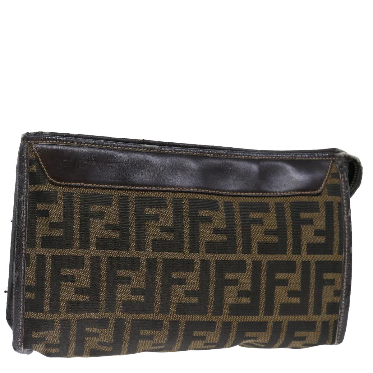 FENDI Zucca Canvas Clutch Bag Brown Auth yk11782