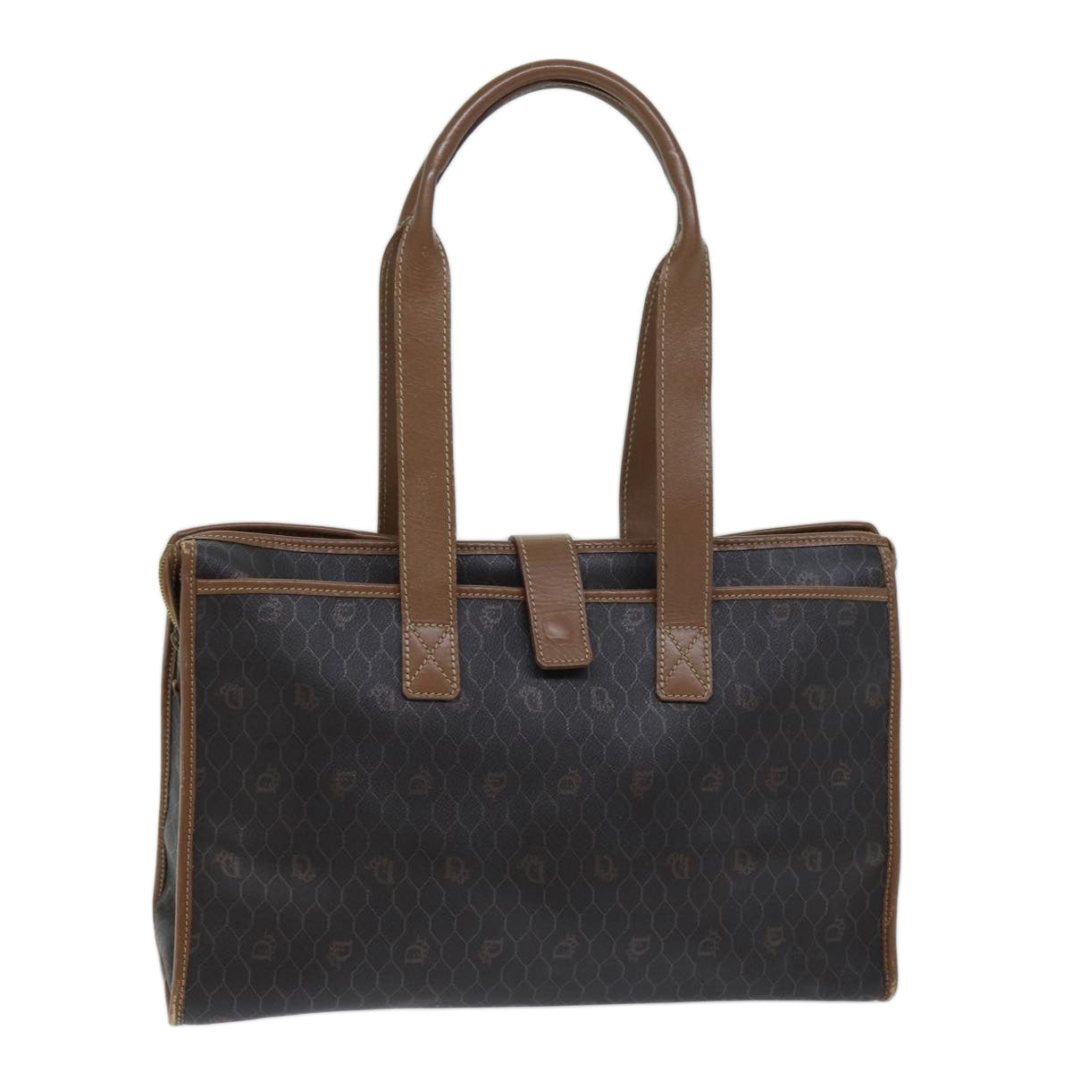 CHRISTIAN DIOR Honeycomb Canvas Shoulder Bag PVC Leather Black Auth yk11785