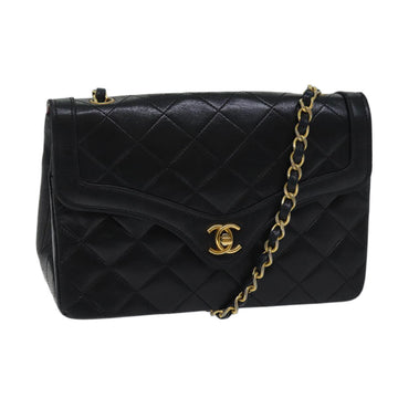CHANEL Matelasse Turn Lock Chain Shoulder Bag Lamb Skin Black CC Auth yk11890A